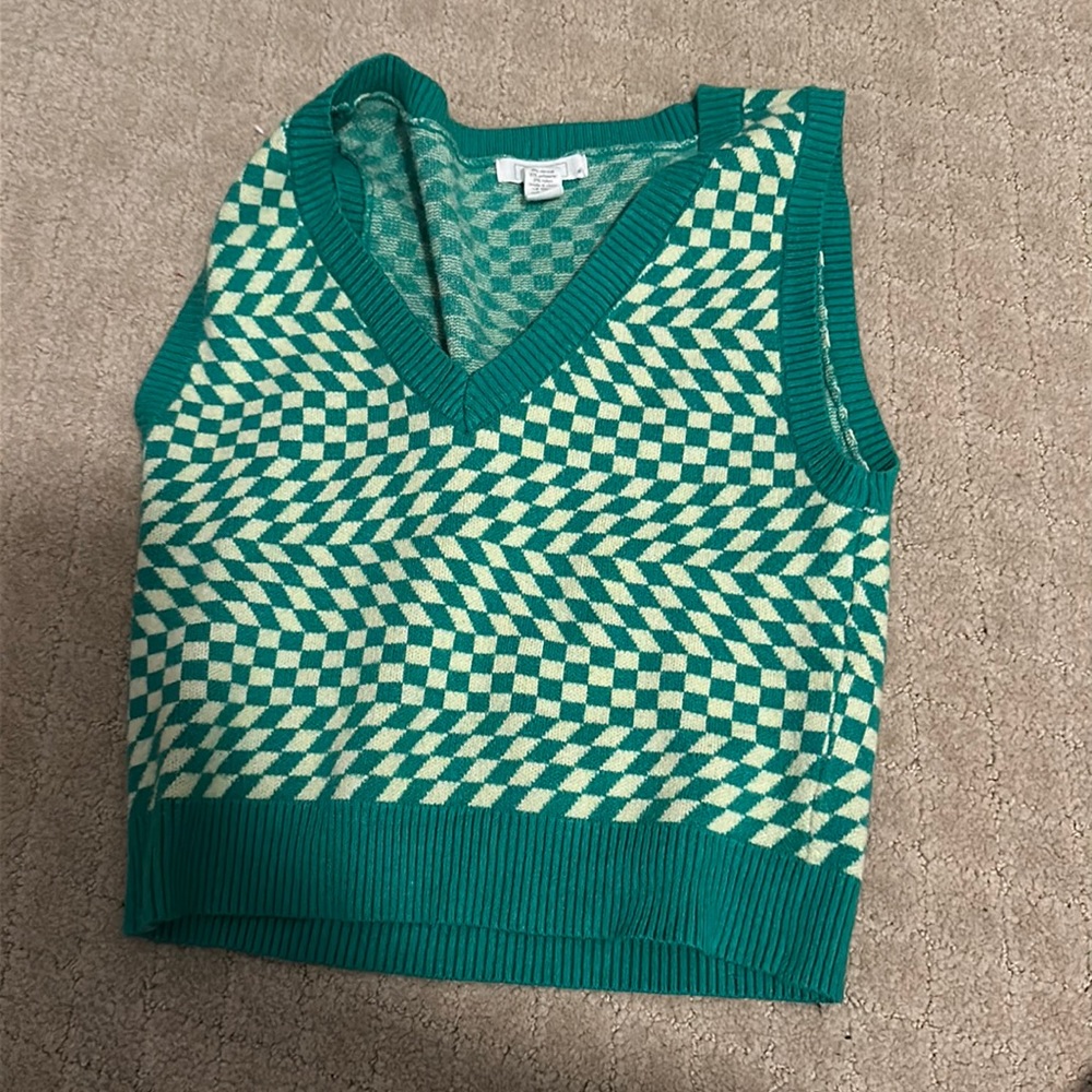 Green Checkered Sweater Vest